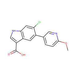 COc1ccc(-c2cc3c(C(=O)O)c[nH]c3cc2Cl)cn1 ZINC001772609513