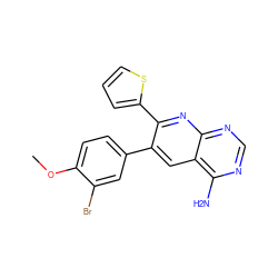 COc1ccc(-c2cc3c(N)ncnc3nc2-c2cccs2)cc1Br ZINC000001488948