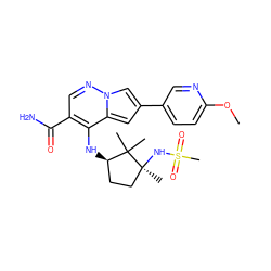 COc1ccc(-c2cc3c(N[C@@H]4CC[C@](C)(NS(C)(=O)=O)C4(C)C)c(C(N)=O)cnn3c2)cn1 ZINC000169710843