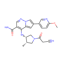 COc1ccc(-c2cc3c(N[C@@H]4CN(C(=O)CC#N)C[C@@H]4C)c(C(N)=O)cnn3c2)cn1 ZINC000142736164