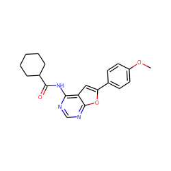 COc1ccc(-c2cc3c(NC(=O)C4CCCCC4)ncnc3o2)cc1 ZINC000014946135