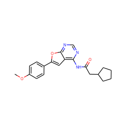 COc1ccc(-c2cc3c(NC(=O)CC4CCCC4)ncnc3o2)cc1 ZINC000014946134