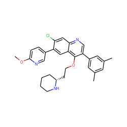 COc1ccc(-c2cc3c(OCC[C@H]4CCCCN4)c(-c4cc(C)cc(C)c4)cnc3cc2Cl)cn1 ZINC000071329097