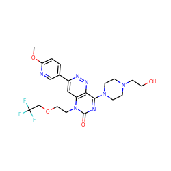 COc1ccc(-c2cc3c(nn2)c(N2CCN(CCO)CC2)nc(=O)n3CCOCC(F)(F)F)cn1 ZINC000073196289