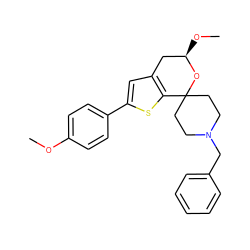 COc1ccc(-c2cc3c(s2)C2(CCN(Cc4ccccc4)CC2)O[C@H](OC)C3)cc1 ZINC000095556676