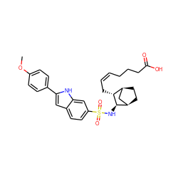 COc1ccc(-c2cc3ccc(S(=O)(=O)N[C@@H]4[C@@H]5CC[C@@H](C5)[C@H]4C/C=C\CCCC(=O)O)cc3[nH]2)cc1 ZINC000026475763