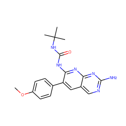 COc1ccc(-c2cc3cnc(N)nc3nc2NC(=O)NC(C)(C)C)cc1 ZINC000014944708