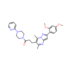 COc1ccc(-c2cc3nc(C)c(CCC(=O)N4CCN(c5ccccn5)CC4)c(C)n3n2)c(OC)c1 ZINC000009610105