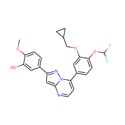 COc1ccc(-c2cc3nccc(-c4ccc(OC(F)F)c(OCC5CC5)c4)n3n2)cc1O ZINC000045358351