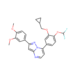 COc1ccc(-c2cc3nccc(-c4ccc(OC(F)F)c(OCC5CC5)c4)n3n2)cc1OC ZINC000045387467
