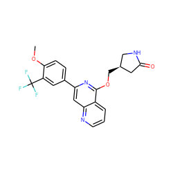 COc1ccc(-c2cc3ncccc3c(OC[C@H]3CNC(=O)C3)n2)cc1C(F)(F)F ZINC000141846643