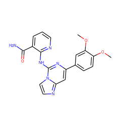 COc1ccc(-c2cc3nccn3c(Nc3ncccc3C(N)=O)n2)cc1OC ZINC000003817793