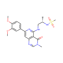 COc1ccc(-c2cc3ncn(C)c(=O)c3c(NC[C@H](C)NS(C)(=O)=O)n2)cc1OC ZINC000115622057