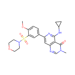 COc1ccc(-c2cc3ncn(C)c(=O)c3c(NC3CC3)n2)cc1S(=O)(=O)N1CCOCC1 ZINC000115626156