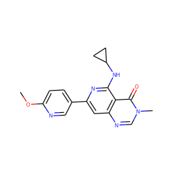 COc1ccc(-c2cc3ncn(C)c(=O)c3c(NC3CC3)n2)cn1 ZINC000115625582