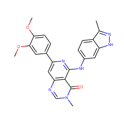 COc1ccc(-c2cc3ncn(C)c(=O)c3c(Nc3ccc4c(C)n[nH]c4c3)n2)cc1OC ZINC000115625695