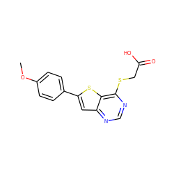 COc1ccc(-c2cc3ncnc(SCC(=O)O)c3s2)cc1 ZINC000072123588