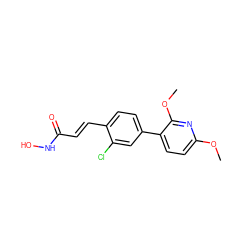 COc1ccc(-c2ccc(/C=C/C(=O)NO)c(Cl)c2)c(OC)n1 ZINC000084756813