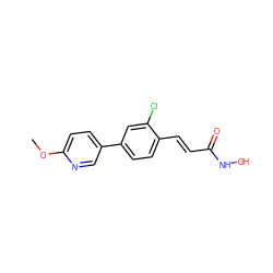 COc1ccc(-c2ccc(/C=C/C(=O)NO)c(Cl)c2)cn1 ZINC000084757102