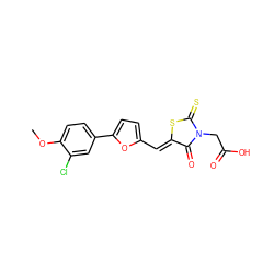 COc1ccc(-c2ccc(/C=C3\SC(=S)N(CC(=O)O)C3=O)o2)cc1Cl ZINC000002067846