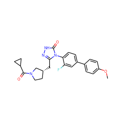 COc1ccc(-c2ccc(-n3c(C[C@@H]4CCN(C(=O)C5CC5)C4)n[nH]c3=O)c(F)c2)cc1 ZINC000118709820