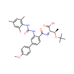 COc1ccc(-c2ccc(C(=O)N[C@H](C(=O)O)[C@@H](C)OC(C)(C)C)c(NC(=O)Nc3c(C)cc(C)cc3C)c2)cc1 ZINC000044417251