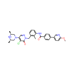 COc1ccc(-c2ccc(C(=O)Nc3cccc(Cn4ncc(N5C[C@H](C)N[C@H](C)C5)c(Cl)c4=O)c3C)cc2)cn1 ZINC000044350816