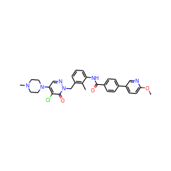 COc1ccc(-c2ccc(C(=O)Nc3cccc(Cn4ncc(N5CCN(C)CC5)c(Cl)c4=O)c3C)cc2)cn1 ZINC000044430432