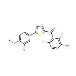 COc1ccc(-c2ccc(C(=O)c3c(F)ccc(O)c3F)s2)cc1Cl ZINC001772573393