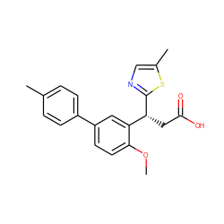 COc1ccc(-c2ccc(C)cc2)cc1[C@@H](CC(=O)O)c1ncc(C)s1 ZINC001772605854