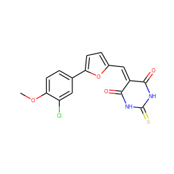 COc1ccc(-c2ccc(C=C3C(=O)NC(=S)NC3=O)o2)cc1Cl ZINC000000880427