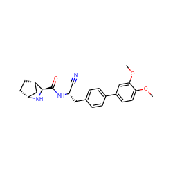 COc1ccc(-c2ccc(C[C@@H](C#N)NC(=O)[C@H]3N[C@@H]4CC[C@H]3C4)cc2)cc1OC ZINC000221909755