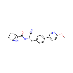 COc1ccc(-c2ccc(C[C@@H](C#N)NC(=O)[C@H]3N[C@@H]4CC[C@H]3C4)cc2)cn1 ZINC000221916024