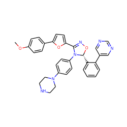 COc1ccc(-c2ccc(C3=NO[C@H](c4ccccc4-c4cncnc4)N3c3ccc(N4CCNCC4)cc3)o2)cc1 ZINC000084710036