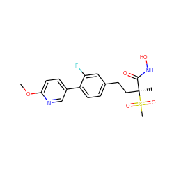 COc1ccc(-c2ccc(CC[C@@](C)(C(=O)NO)S(C)(=O)=O)cc2F)cn1 ZINC000145361067
