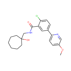 COc1ccc(-c2ccc(Cl)c(C(=O)NCC3(O)CCCCCC3)c2)nc1 ZINC000049113005