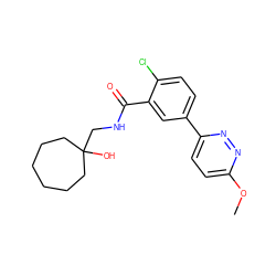 COc1ccc(-c2ccc(Cl)c(C(=O)NCC3(O)CCCCCC3)c2)nn1 ZINC000072179472