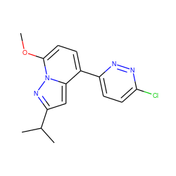 COc1ccc(-c2ccc(Cl)nn2)c2cc(C(C)C)nn12 ZINC000071340870