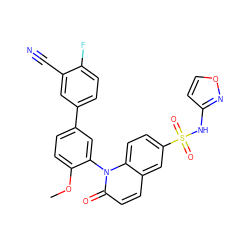 COc1ccc(-c2ccc(F)c(C#N)c2)cc1-n1c(=O)ccc2cc(S(=O)(=O)Nc3ccon3)ccc21 ZINC001772583165