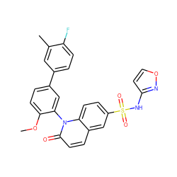 COc1ccc(-c2ccc(F)c(C)c2)cc1-n1c(=O)ccc2cc(S(=O)(=O)Nc3ccon3)ccc21 ZINC001772625862