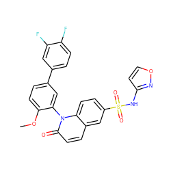 COc1ccc(-c2ccc(F)c(F)c2)cc1-n1c(=O)ccc2cc(S(=O)(=O)Nc3ccon3)ccc21 ZINC001772608292