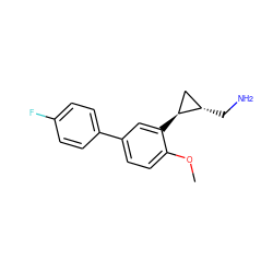 COc1ccc(-c2ccc(F)cc2)cc1[C@H]1C[C@@H]1CN ZINC000084596952
