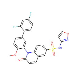 COc1ccc(-c2ccc(F)cc2F)cc1-n1c(=O)ccc2cc(S(=O)(=O)Nc3ccon3)ccc21 ZINC001772629788