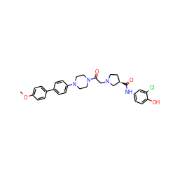 COc1ccc(-c2ccc(N3CCN(C(=O)CN4CC[C@@H](C(=O)Nc5ccc(O)c(Cl)c5)C4)CC3)cc2)cc1 ZINC000148740102