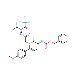 COc1ccc(-c2ccc(NC(=O)OCc3ccccc3)c(=O)n2CC(=O)N[C@H](C(=O)C(F)(F)F)C(C)C)cc1 ZINC000026981125