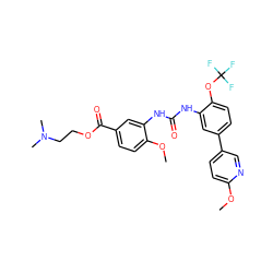 COc1ccc(-c2ccc(OC(F)(F)F)c(NC(=O)Nc3cc(C(=O)OCCN(C)C)ccc3OC)c2)cn1 ZINC000473149674