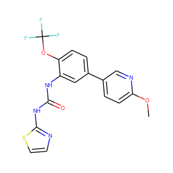 COc1ccc(-c2ccc(OC(F)(F)F)c(NC(=O)Nc3nccs3)c2)cn1 ZINC000653705325