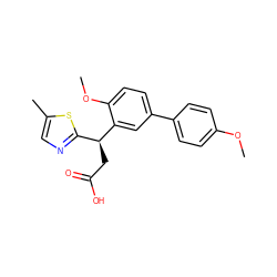 COc1ccc(-c2ccc(OC)c([C@@H](CC(=O)O)c3ncc(C)s3)c2)cc1 ZINC001772584189