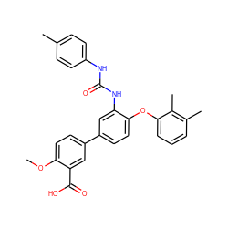 COc1ccc(-c2ccc(Oc3cccc(C)c3C)c(NC(=O)Nc3ccc(C)cc3)c2)cc1C(=O)O ZINC001772648750