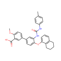 COc1ccc(-c2ccc(Oc3cccc4c3CCCC4)c(NC(=O)Nc3ccc(C)cc3)c2)cc1C(=O)O ZINC001772579154